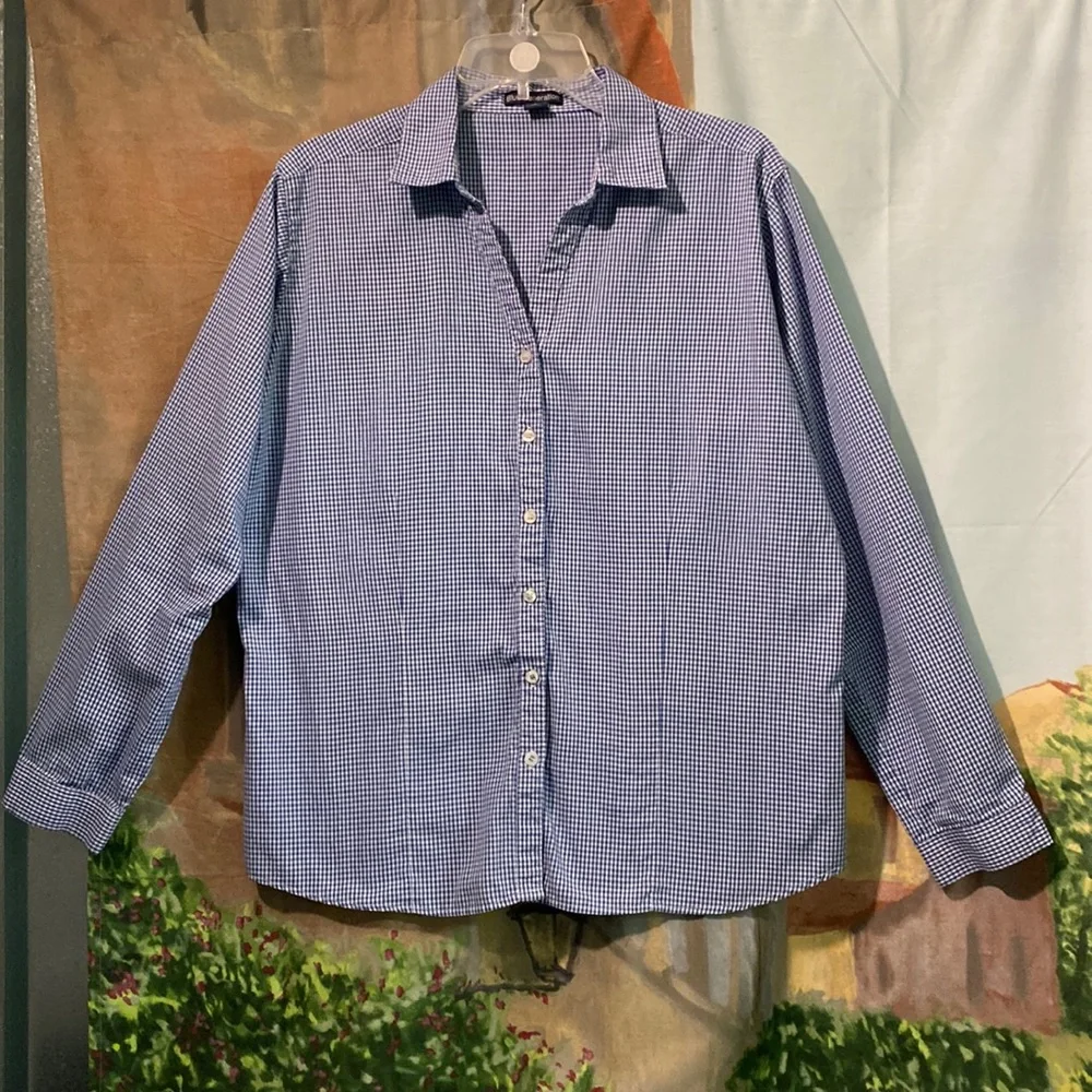Blue Generation plaid V-neck button down shirt - Picture 1 of 10